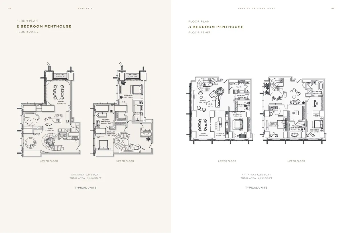 Floor plans: 2 bedroom duplex penthouse